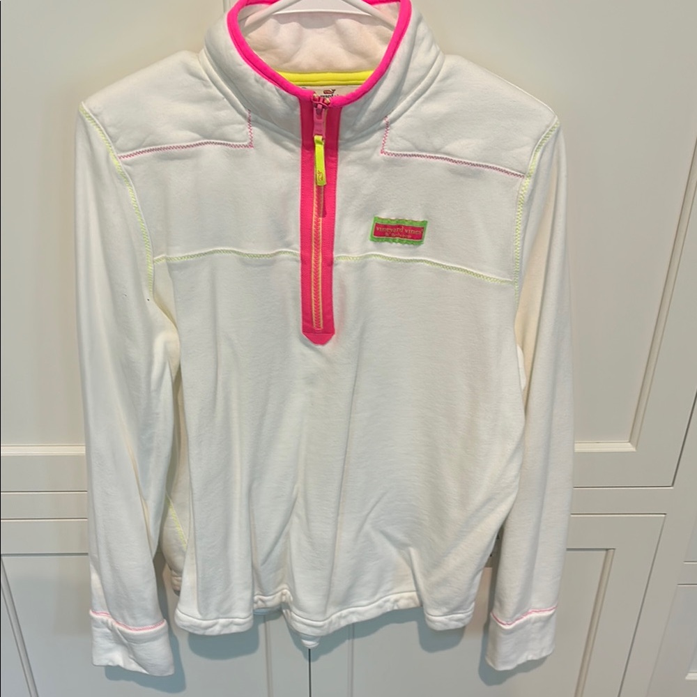 Vineyard Vines Shep Shirt White and Pink Sweatshirt Sz L